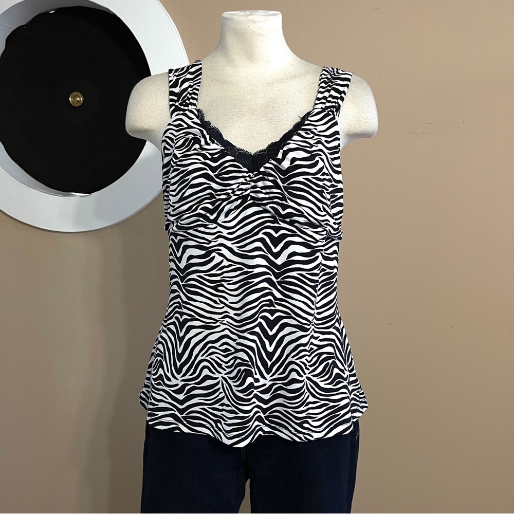 White House Black Market Black and White Zebra Print Tank Top